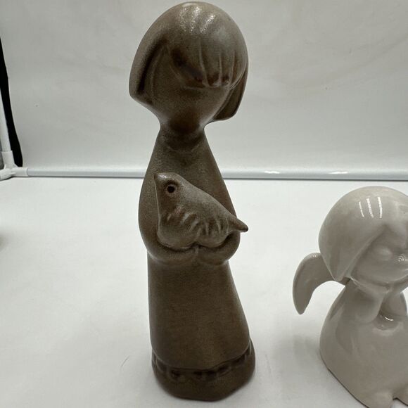 Lot 3 Howard Pierce Woman Basket Figurine 9" Porcelain Girl W Bird Sitting Angel - Picture 2 of 10